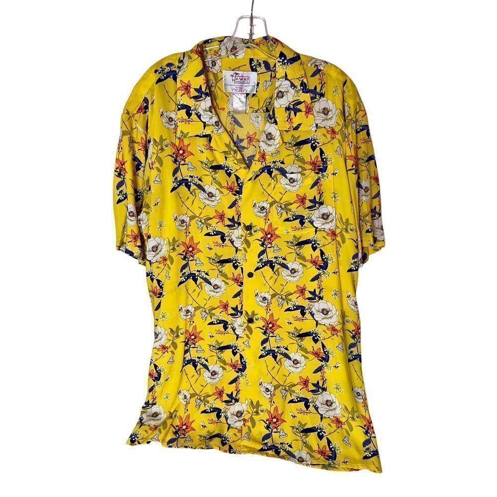 Men's Hawaiian Shirt Hawaii Hangover Sz XL 100% Rayon Yellow Floral Print
